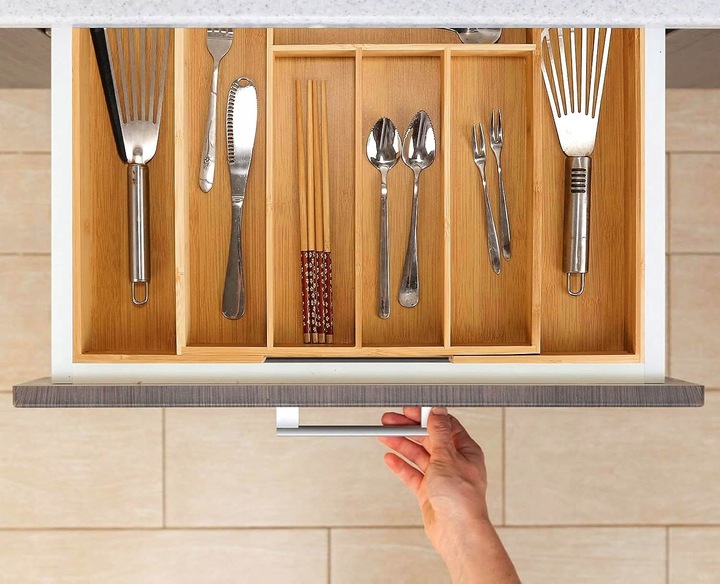 ORGANIZER NA SZTUĆCE WKŁAD DO SZUFLADY REGULOWANY BAMBUSOWY DREWNIANY