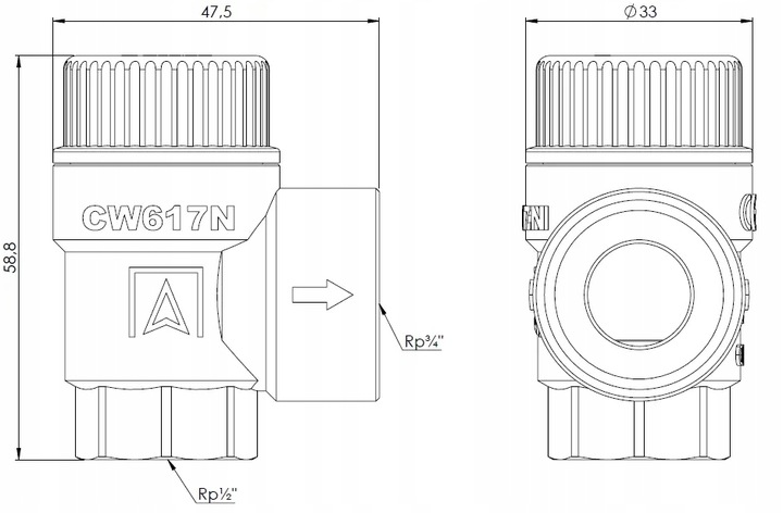 ZAWÓR BEZPIECZEŃSTWA DO INSTALACJI CWU ZASOBNIKA 6 BAR 1/2'' x 3/4" GW