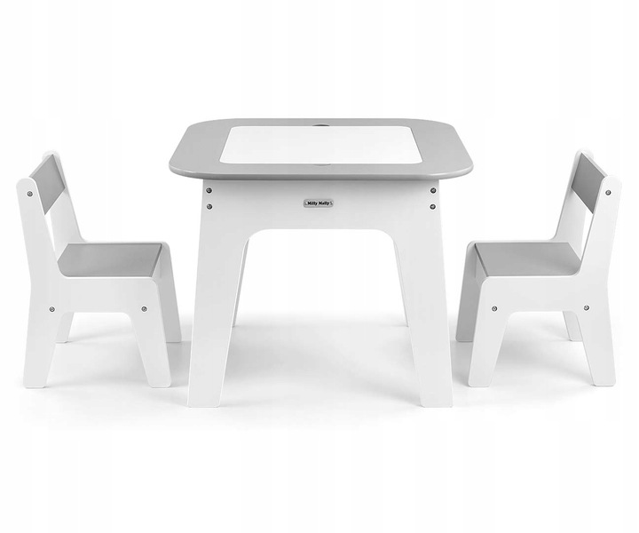 Stolik drewniany z krzesłami BIAŁY dzieci Zabawa Nauka Olaf Milly