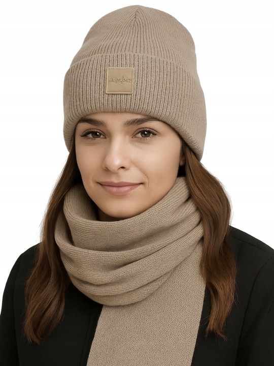 Komplet zimowy damski AGBO czapka + szalik NATHALIE - BEŻOWY