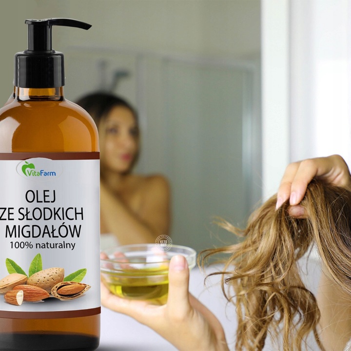 NATURALNY OLEJ ZE SŁODKICH MIGDAŁÓW 1 Litr szklana butelka z dozownikiem