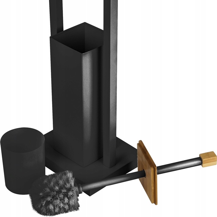STOJAK NA PAPIER TOALETOWY + SZCZOTKA DO WC METAL / BAMBUS 2w1 CZARNY