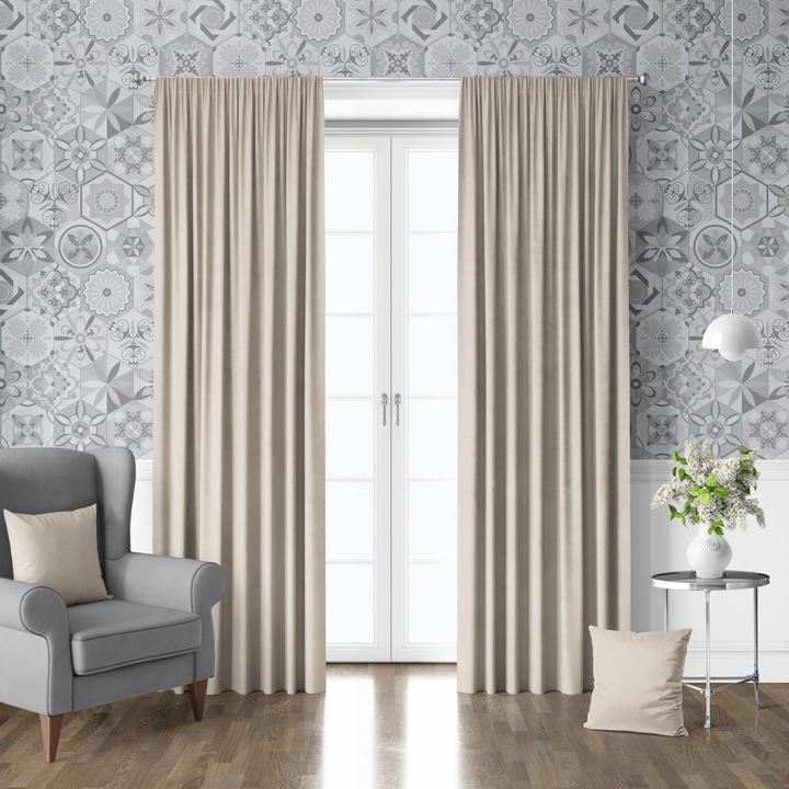 ZASŁONA WELUROWA NA TAŚMIE NA ŻABKI 140x250 KASZMIROWY BEŻOWA GRUBA