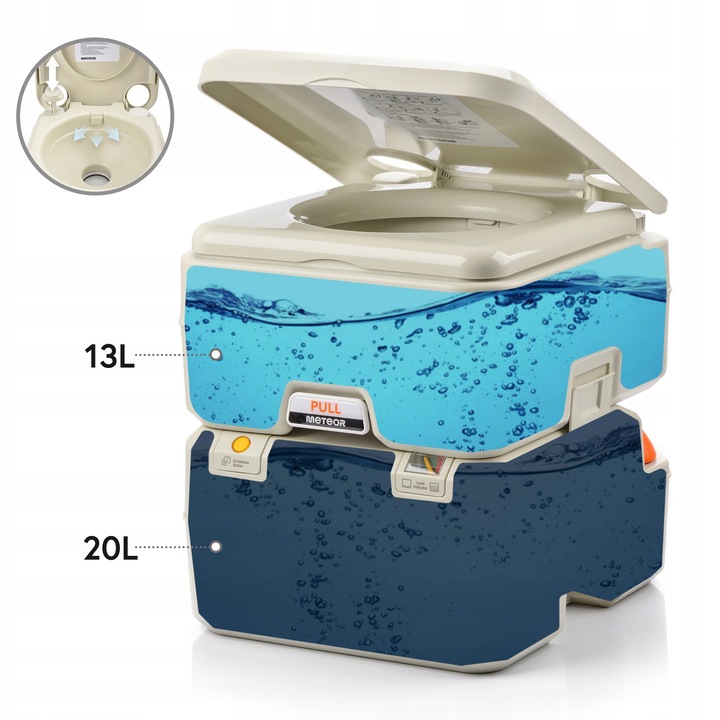 Toaleta turystyczna WC przenośna ze spłuczką działka budowa kemping METEOR