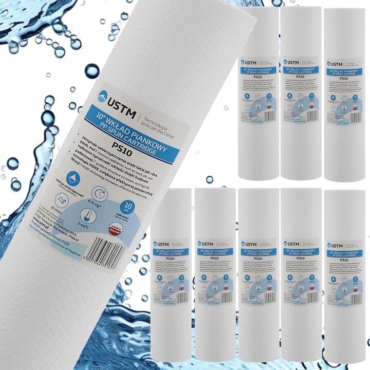 FILTR DO WODY WKŁAD PIANKOWY 10" FILTRACJA 10 MIKRON PS10M 9 SZTUK