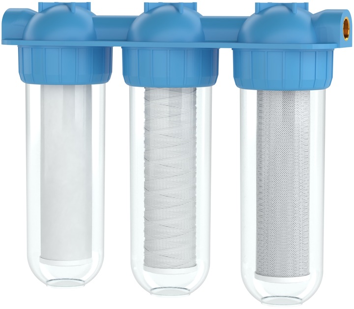 Filtry do wody wstępny 3 stopniowy 3/4 cala + 3 wkłady Wessper -