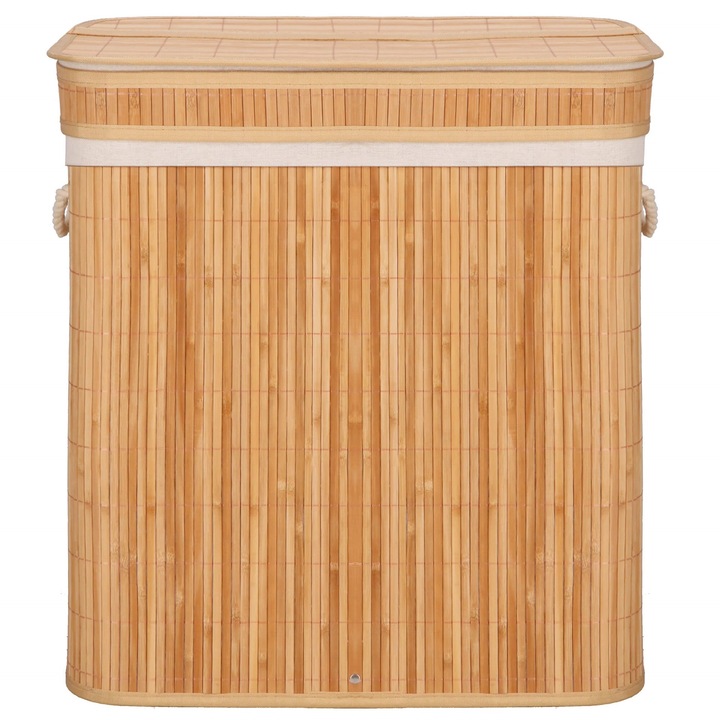 KOSZ BAMBUSOWY NA PRANIE BIELIZNĘ DWUKOMOROWY Z POKRYWĄ POJEMNIK DUŻY 100L