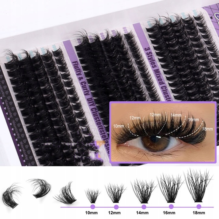 270 SZT ZESTAW DO SAMODZIELNEGO PRZEDŁUŻANIA Rzęsy D CURL CLUSTER LASHES IN