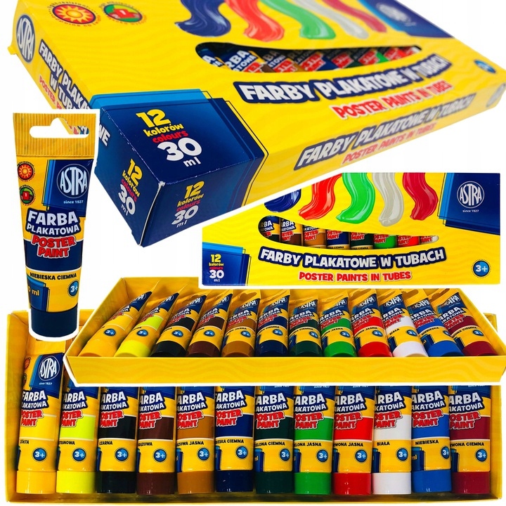 ZESTAW FARB PLAKATOWYCH W TUBACH 12kol.x30ml ASTRA