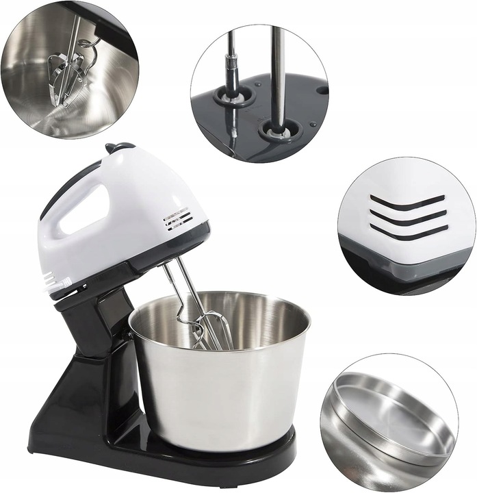 MIKSER RĘCZNY ROBOT KUCHENNY + 4 KOŃCÓWKI DUŻA MISA STOJAK 7 BIEGÓW