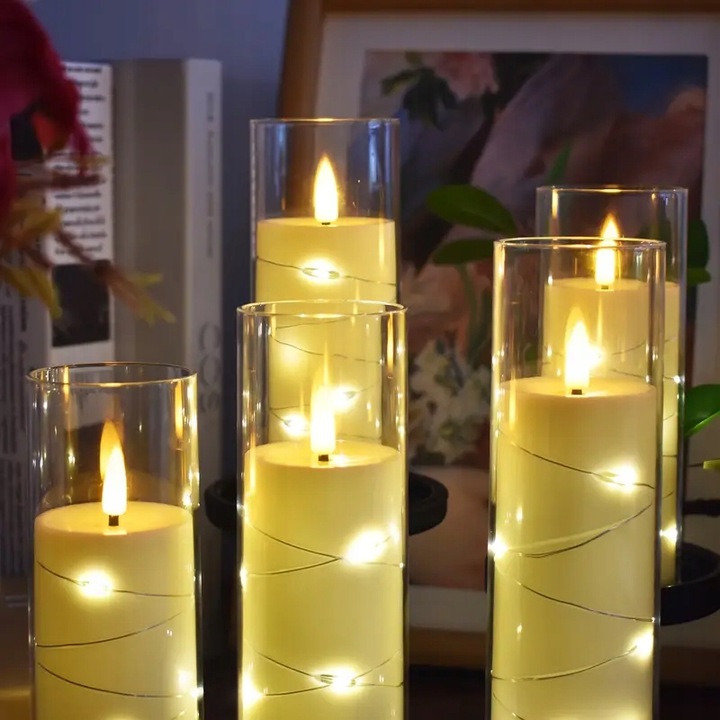 2 x Zestaw 3 ŚWIECA LED ELEKTRYCZNY WKŁAD DO ZNICZY Z BATERIAMI I DRUCIKIEM