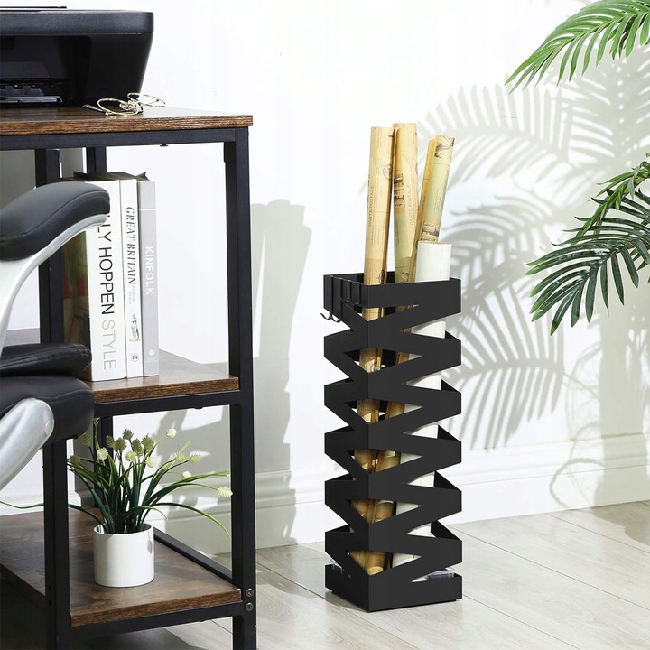 Stojak na parasole METALOWY z ociekaczem abażur czarny +4 HACZYKI