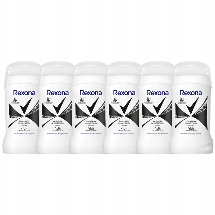 6 x Rexona Invisible Black + White Antyperspirant w sztyfcie 50 ml