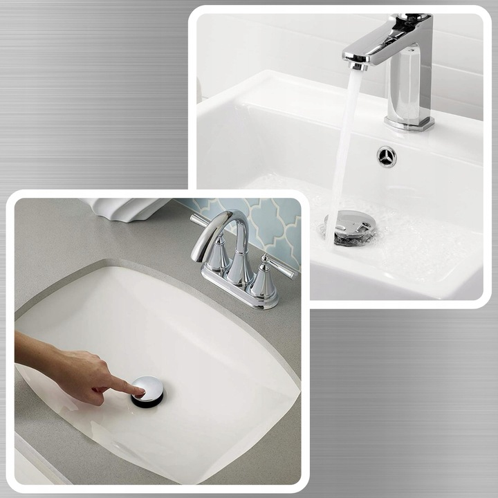 KOREK UMYWALKOWY AUTOMATYCZNY KLIK KLAK AUTO BEZ PRZELEWU SREBRNY