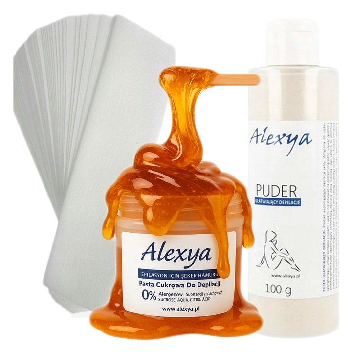 Pasta Cukrowa do depilacji + Paski + Puder lepszy chwyt MNIEJ BÓLU
