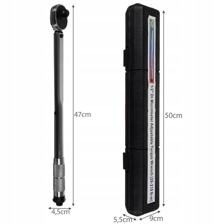 Klucz Dynamometryczny 1/2 28-210 Nm z Blokadą do Kół + 3 Nasadki 17 19