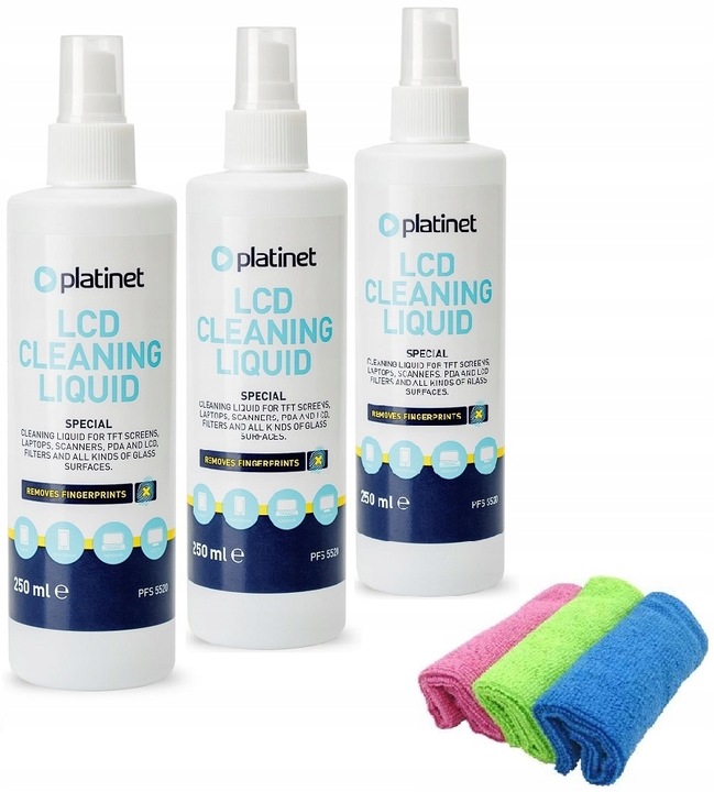 3x PŁYN DO CZYSZCZENIA EKRANÓW MONITORÓW TV LCD OLED 250ml + MIKROFIBRA