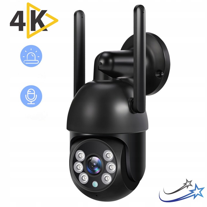 Zewnętrzna Kamera IP WiFi 8MP TUYA Ultra HD 4K ZOOM Z MIKROFONEM SD CZARNA