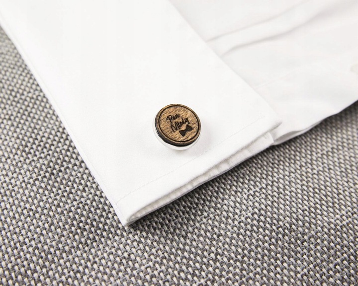 SPINKI DO MANKIETÓW Z GRAWEREM PAN MŁODY + PUDEŁKO - DREWNIANE