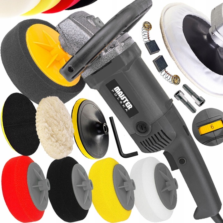 POLERKA SAMOCHODOWA SZLIFIERKA 2600W z REGULACJĄ OBROTÓW +4x GĄBKA POLERSKA