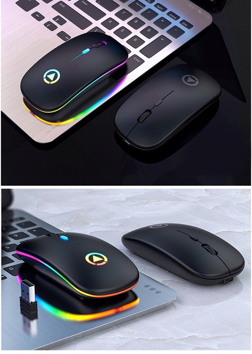 MYSZKA BEZPRZEWODOWA MYSZ OPTYCZNA SLIM LED CICHA BEZKLIKOWA 1600dpi