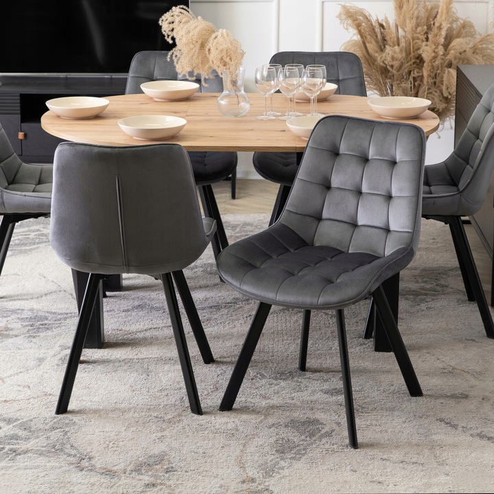 Krzesło Tapicerowane Welurowe Do Jadalni Salonu Loft Pikowane Szare