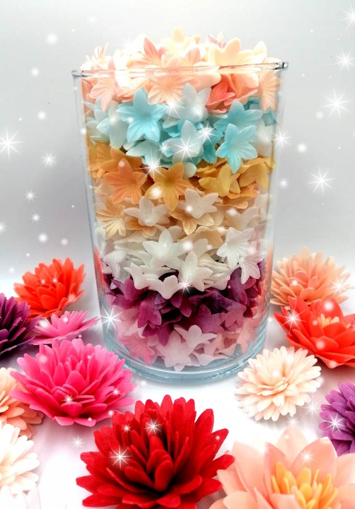 Kwiaty waflowe mini kwiatki 50 szt różowe kwiatuszki dekoracja komunia tort