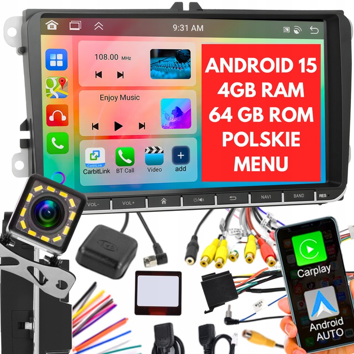 RADIO 9'' 4GB/64GB ANDROID 15 GOLF V VI PASSAT B6 B7 SEAT SKODA