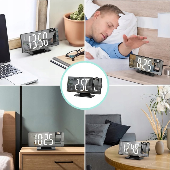 BUDZIK ZEGAR ELEKTRONICZNY LED PROJEKTOR DATA ALARM TERMOMETR 4w1