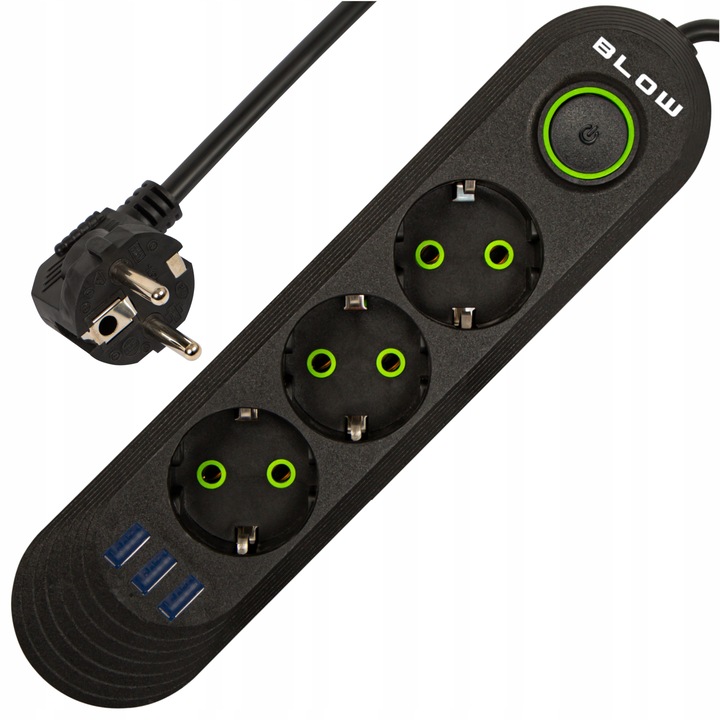 PRZEDŁUŻACZ LISTWA ZASILAJĄCA WŁĄCZNIK 3x USB 3 GNIAZDA 5m