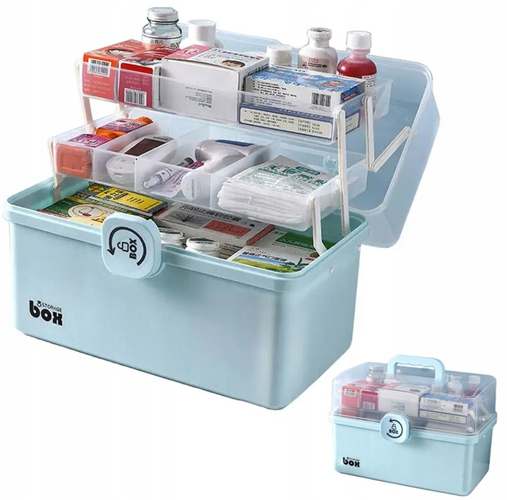 ORGANIZER POJEMNIK NA LEKI KASETKA APTECZKA DWUPOZIOMOWA Z BLOKADĄ DUŻA XXL