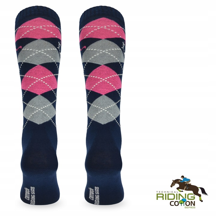 Długie bawełniane podkolanówki w romby na konie