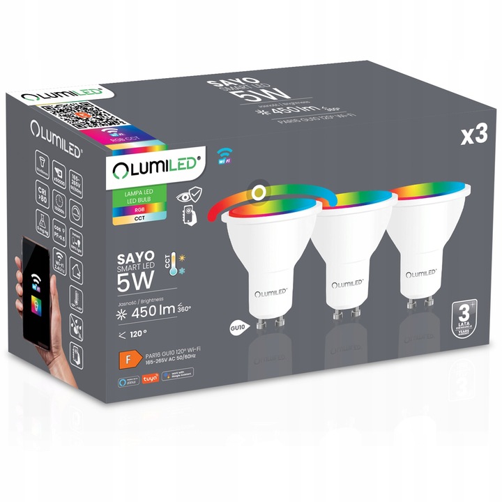 3X Żarówka LED GU10 5W =40W RGB TUYA Ściemnialna Inteligentna WiFi