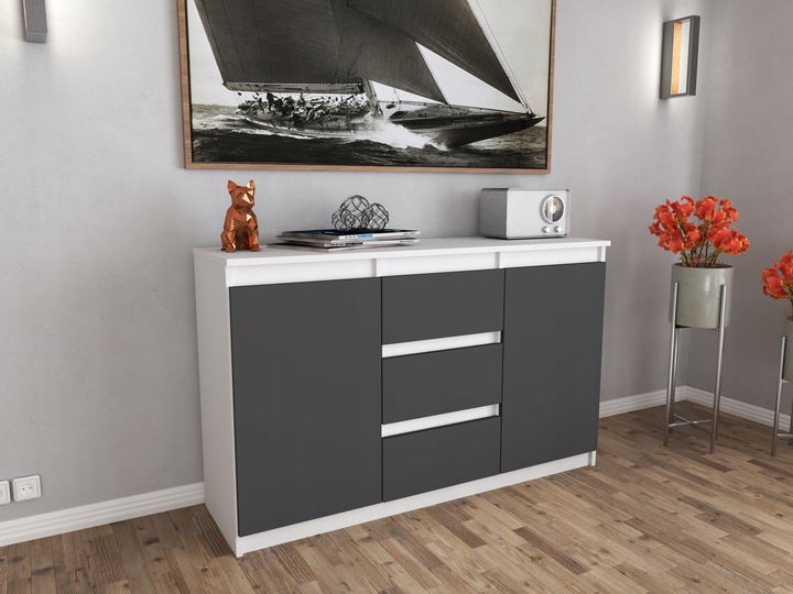 Komoda 120cm szafka z szufladami Biala Aga do salonu duza bezuchwytowa