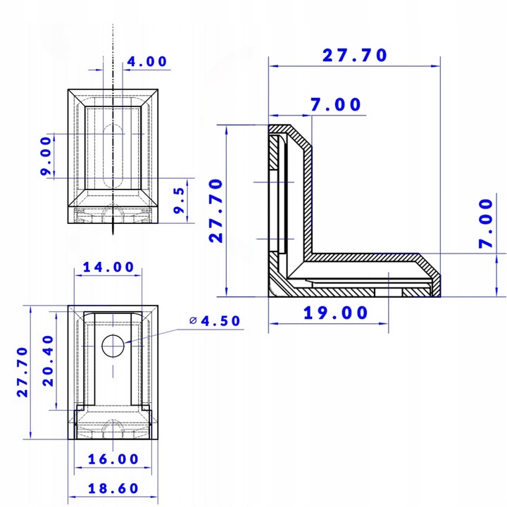 Kątownik meblowy komandorek wspornik metalowy + osłonka BIAŁY (02)