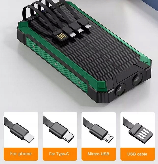 POWERBANK ŁADOWARKA PANEL SOLARNY INDUKCYJNY 30000mAh 6xUSB LATARKA 2x LED