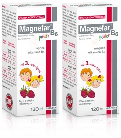 Magnefar B6 Junior Magnez Witamina B6 120 ml płyn o smaku malinowym
