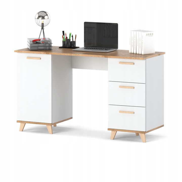 Biurko BIAŁE 138CM 3 Szuflady dla dziecka Stolik Skandynawski półki