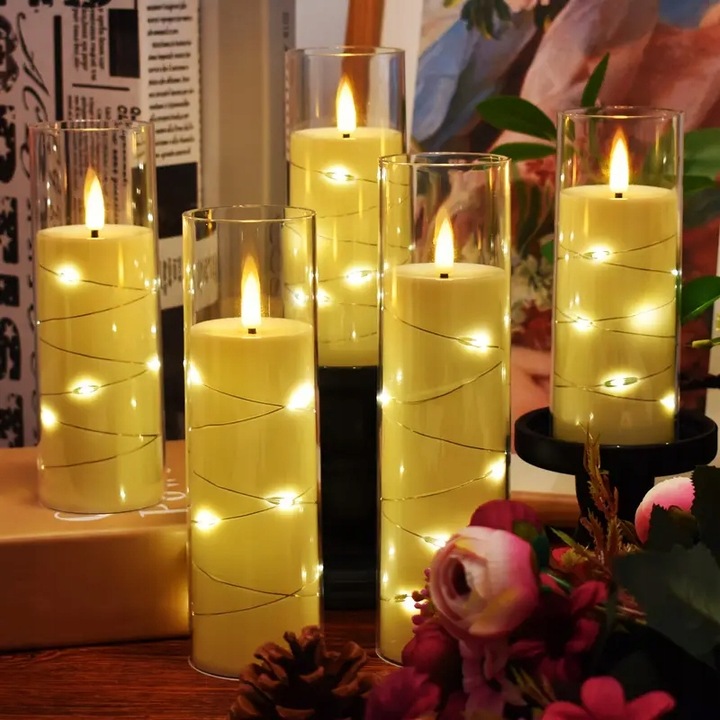 2 x Zestaw 3 ŚWIECA LED ELEKTRYCZNY WKŁAD DO ZNICZY Z BATERIAMI I DRUCIKIEM