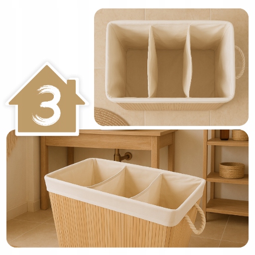 Kosz na pranie składany bambusowy pojemnik brudną bieliznę duży 3