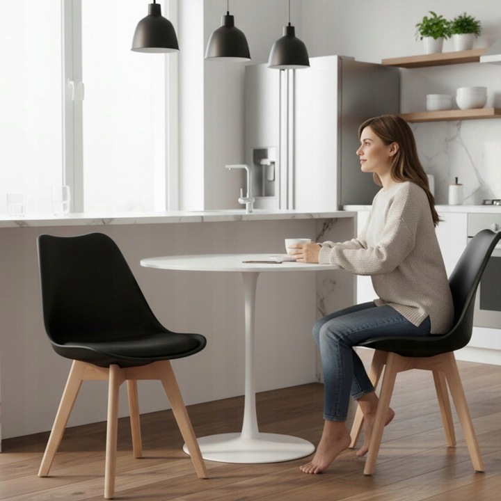 Krzesło Skandynawskie Tapicerowane do Salonu Jadalni Czarne ATTE