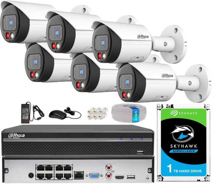 Zestaw Monitoringu IP Dahua 6 Kamer 8Mpx 4K Rejestrator 8 Kanałów PoE