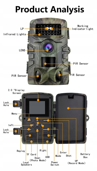 Kamera Leśna Fotopułapka Myśliwska Ip66 Czujnik Ruchu IR Tryb Nocny