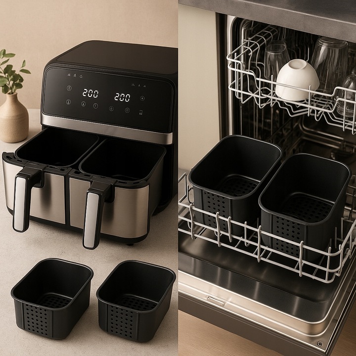 FRYTKOWNICA BEZTŁUSZCZOWA DWUKOMOROWA 9L AIR FRYER 2200W 10 PROGRAMÓW