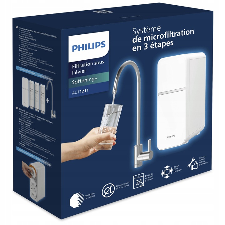Przepływowy filtr do wody PHILIPS, filtr zmiękczający wodę, pod zlew +