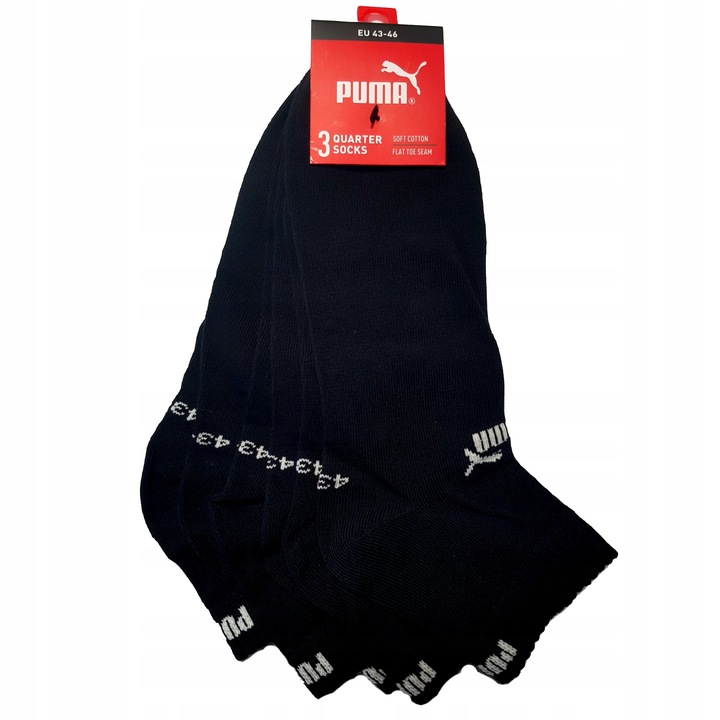 PUMA QUARTER Skarpety Czarne 3-PAK Rozmiar 43-46