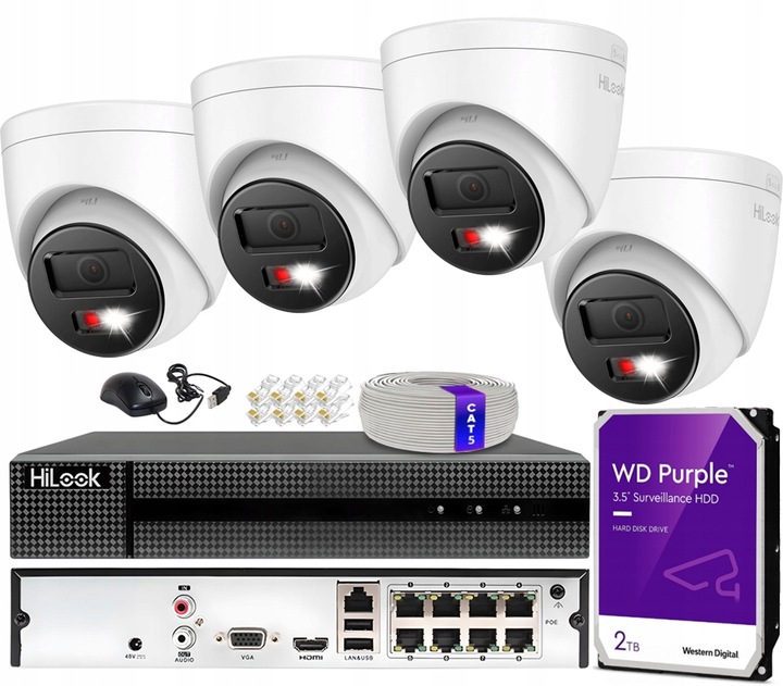 Zestaw Monitoringu 8MPx Kamery IP Zewnętrzne 4K Live Guard HiLook Hikvision