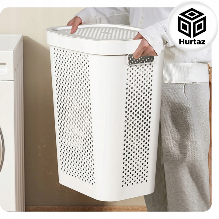 Kosz na Pranie Bieliznę Duży Kufer 60l Szary Pojemnik Plastikowy z