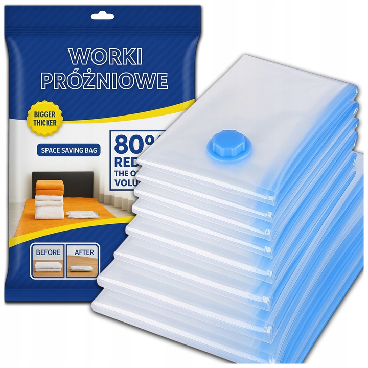WORKI PRÓŻNIOWE Na Ubrania Pościel Torby, ZESTAW 12 SZTUK , 4 ROZMIARY