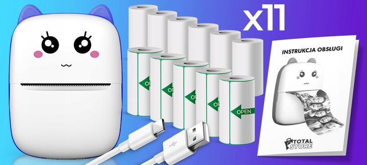 MINI DRUKARKA TERMICZNA DRUKUŚ ORYGINALNY DO ZDJĘĆ NOTATEK + 11SZT ROLEK